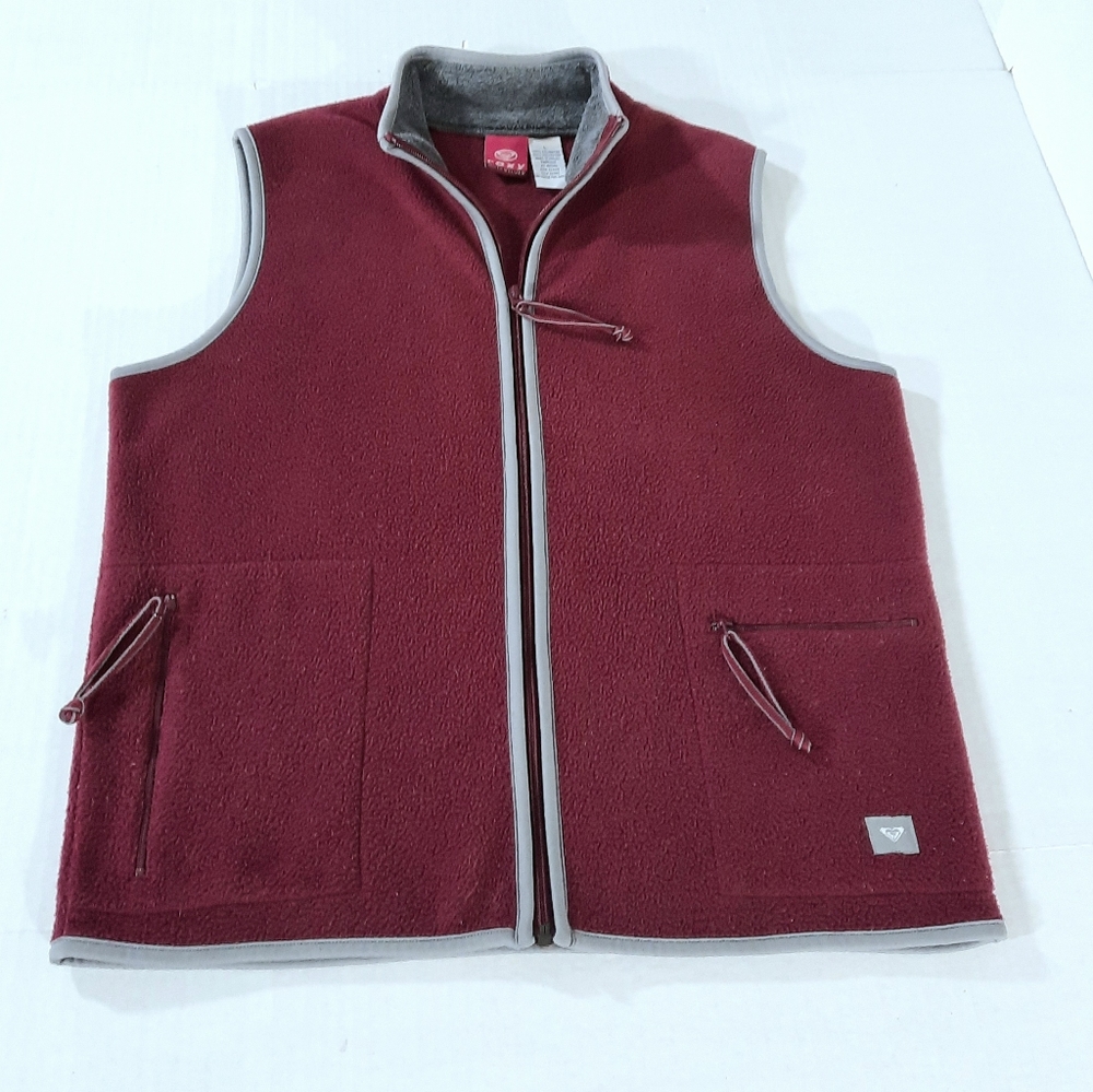 Roxy Full Zip Fleece Vest Zip Pockets Logo
